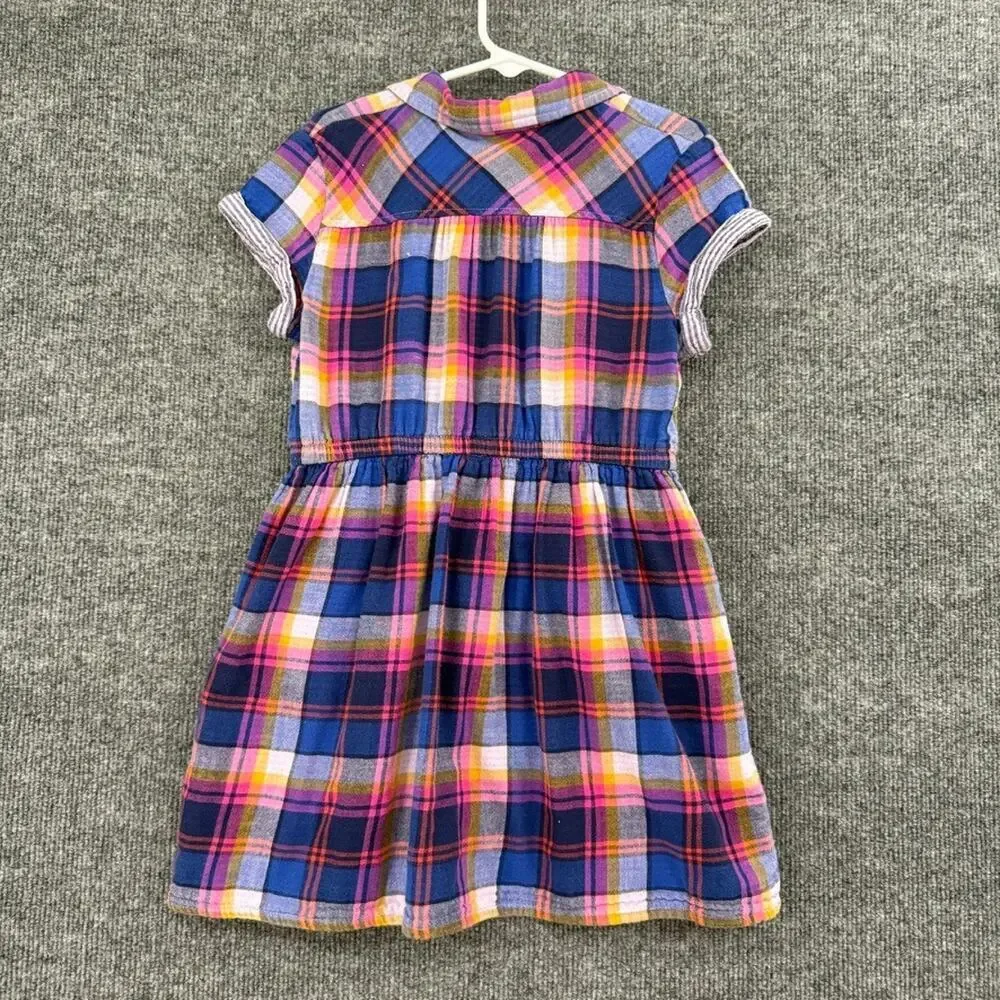 Cat & Jack Girls Plaid Shirt Dress Size 6 Multicolor Gauzy Double Weave Cotton